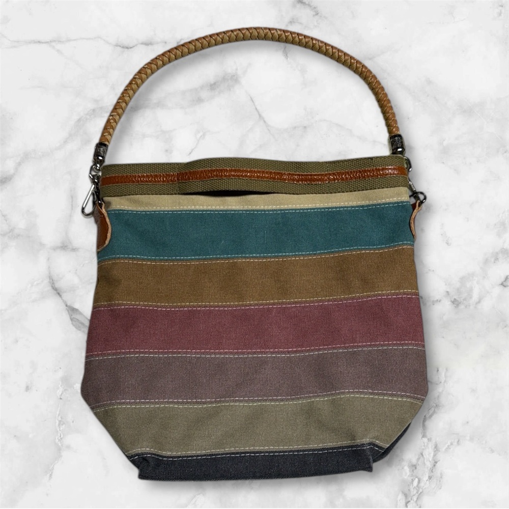 Striped Multi-Color striped Canvas Shoulder hobo Bag medium